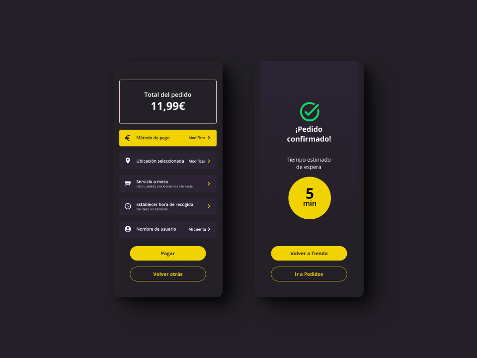 Screenshots of the checkout process