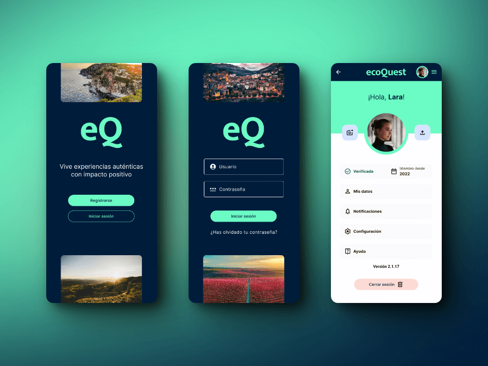 Screenshots of the login and profile pages